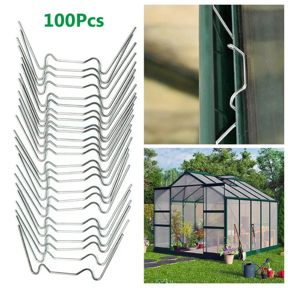 

Green 100Pcs W-Type Greenhouse Glass Spring Wire Glazing Overlap Clips Fixing Clamps