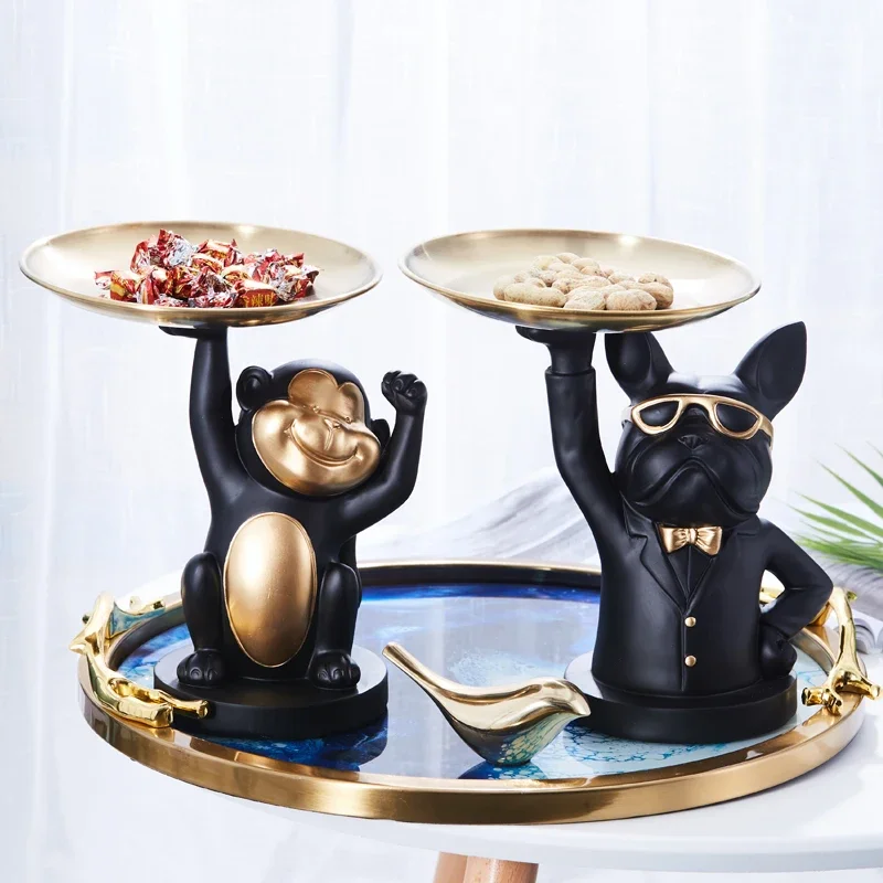 

[New] Nordic Modern Dog Squirrel Monkey Tray Home Decor Livingroom Fruit Plate Door Key Storage Coffee Table Snack Candy Tray
