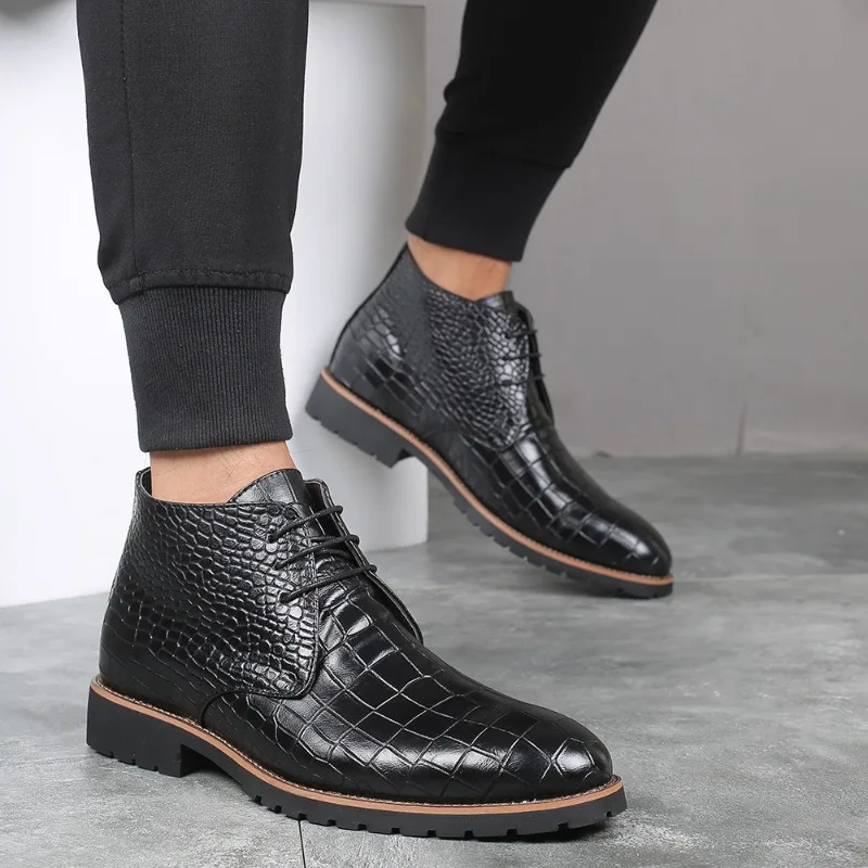 

Fashion Men Boots Luxury Crocodile Pattern Men Ankle Boots Brand Designer Chelsea Boots High Quality Leather Men Motorcycle Boot