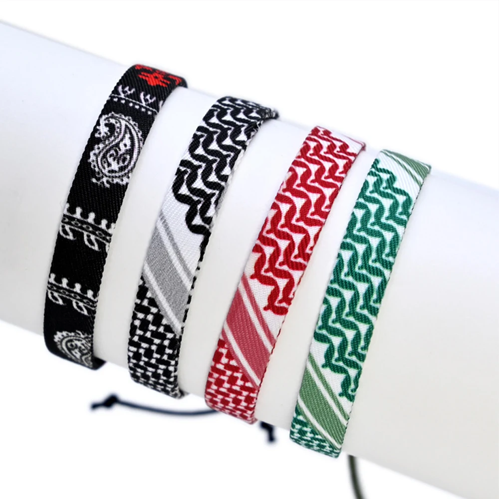 1 or 4 Pieces Palestinian Keffiyeh Bracelet for Women Men Handmade Adjustable Woven Fabric Bracelets Jewelry