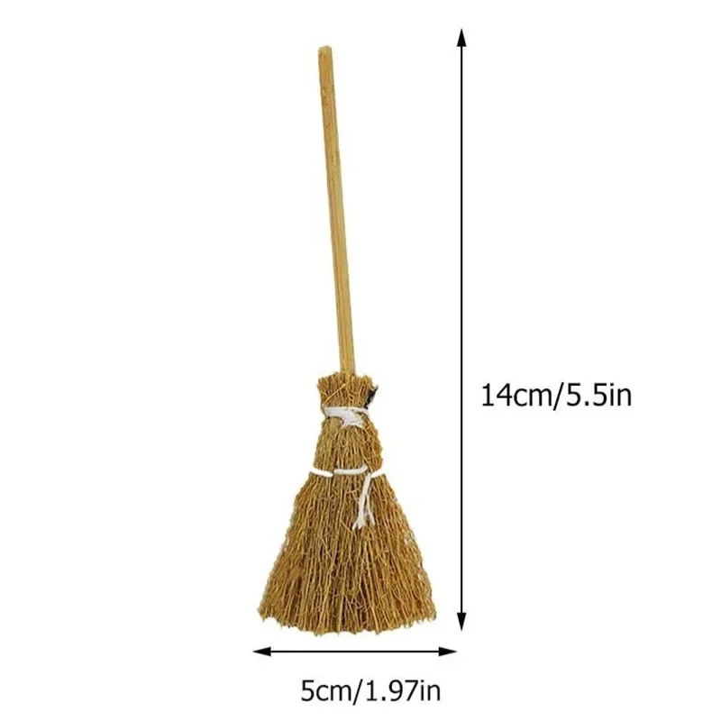 Natural Mini Halloween Decorative Broom Hanging Ornament Witch Broomstick Pendant Gifts Party Supplies