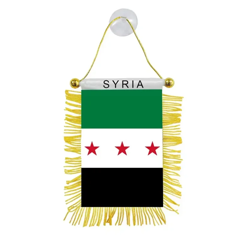 8*12cm Syria Hanging Flag Mini Syria Three Stars Flag Double Sided Tassel with Sucking Disc Car Home Event Decorate Pennant