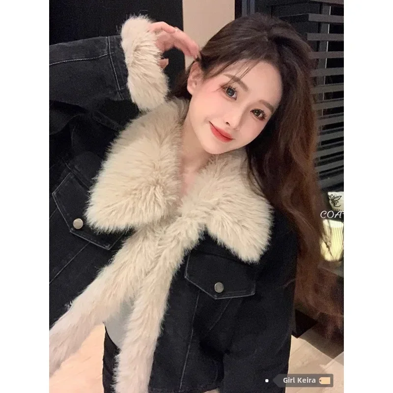 Thickenedpadded Denim Cotton Coat Jacket For Women Spring Autumn 2024 New High-end Feel Padded Top Winter Warm Comfort