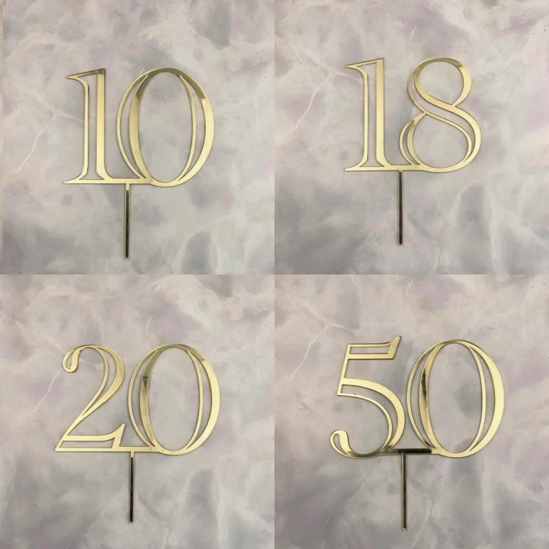 Neue 10/18/20 Zahl Alles Gute zum Geburtstag Kuchen Topper Gold Geburtstag Party Acryl Cupcake Topper Hochzeitstag Dessert Dekoration – Detail 1