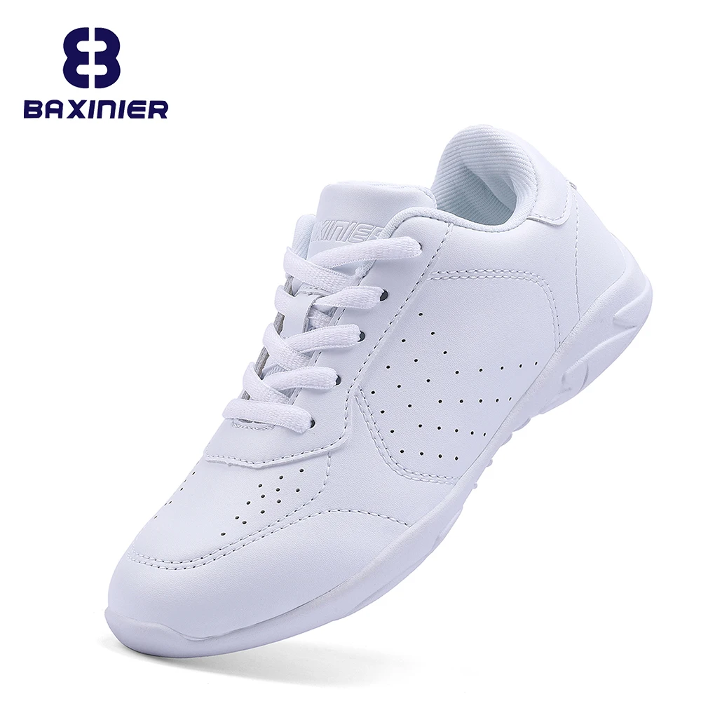 BAXINIER Girls White Cheerleading Trainers Shoes Kids Training Dance Tennis Shoes Lightweight Youth Cheer Competition Sneakers