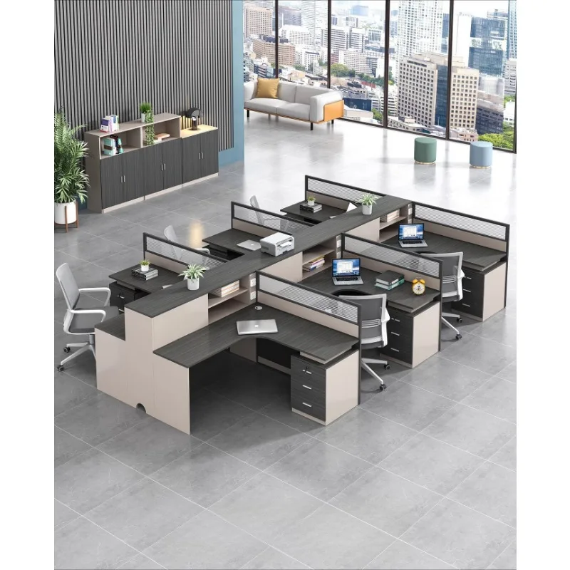 Screen office desk and chair combo, four-person or eight-person booth for staff, office furniture