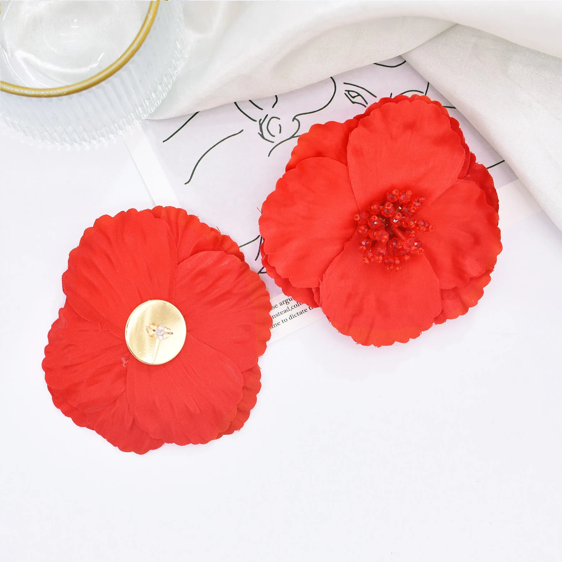 New Red Large Flower Earrings Fashionable Exaggerated Flower Earrings Beach Vacation Bohemian for Women Jewelry Accessories