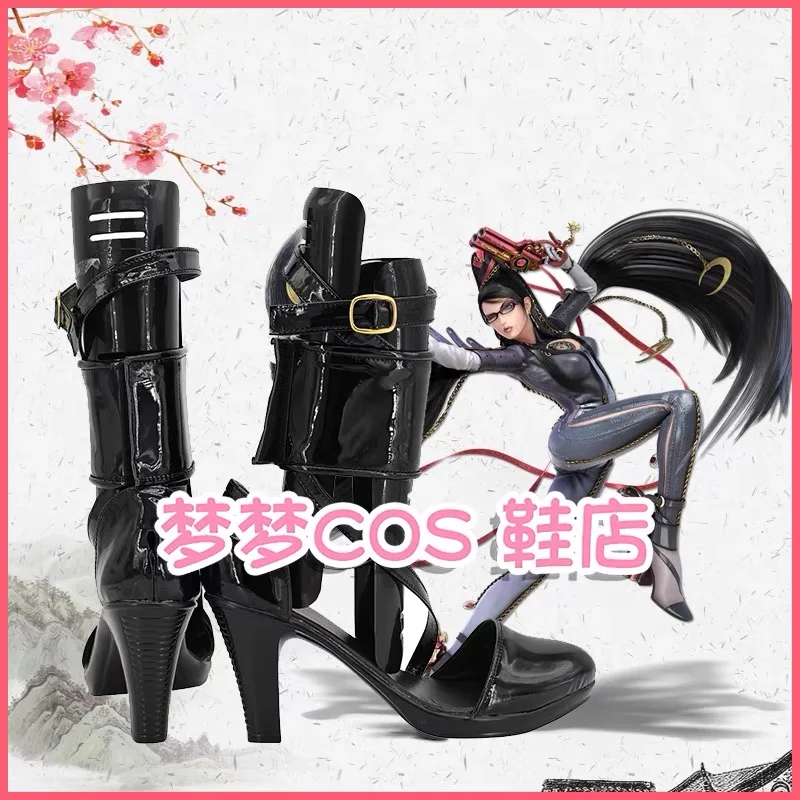 Bayonetta – bottes de Cosplay noires à talons hauts, sur mesure