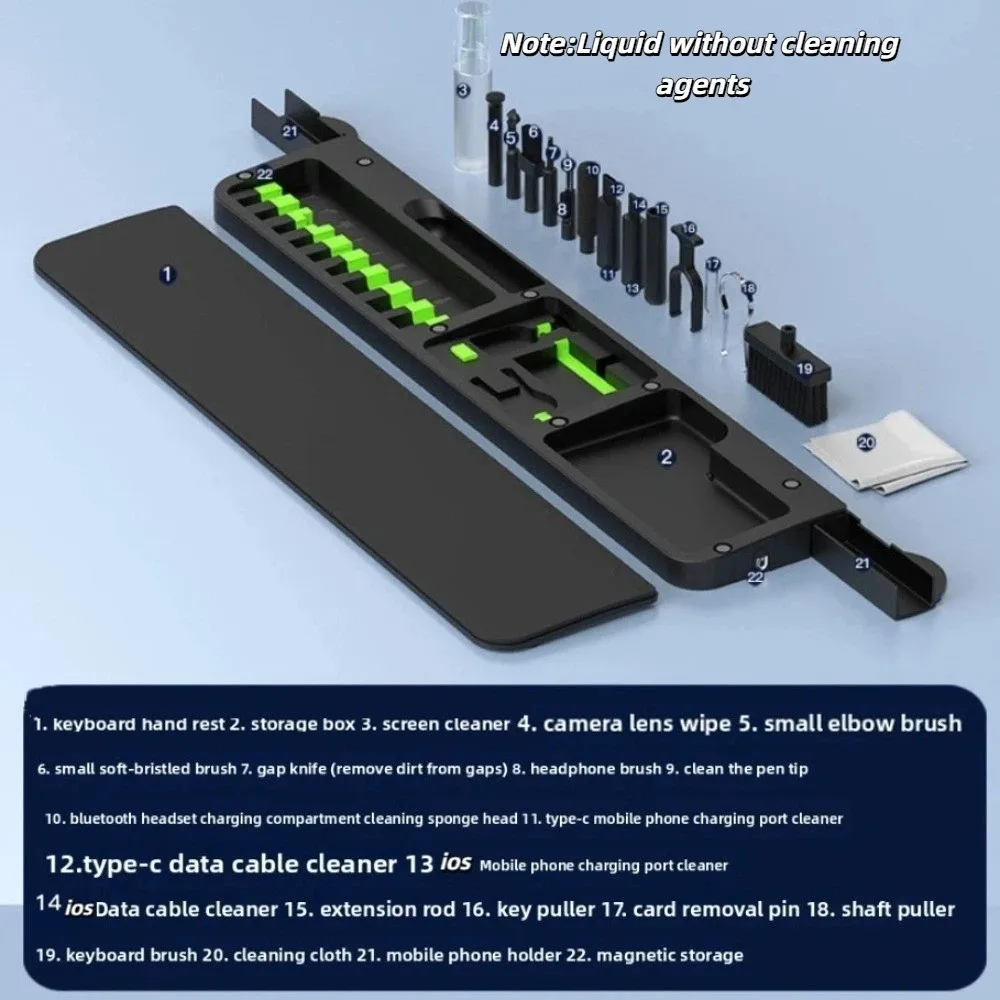 وسادة المعصم أدوات تنظيف الكمبيوتر 22 في 1 مجموعة أدوات تنظيف لوحة المفاتيح الرغوية الناعمة تنظيف الشاشة سماعة أذن صغيرة مجموعة فرشاة تنظيف سماعات الأذن #5