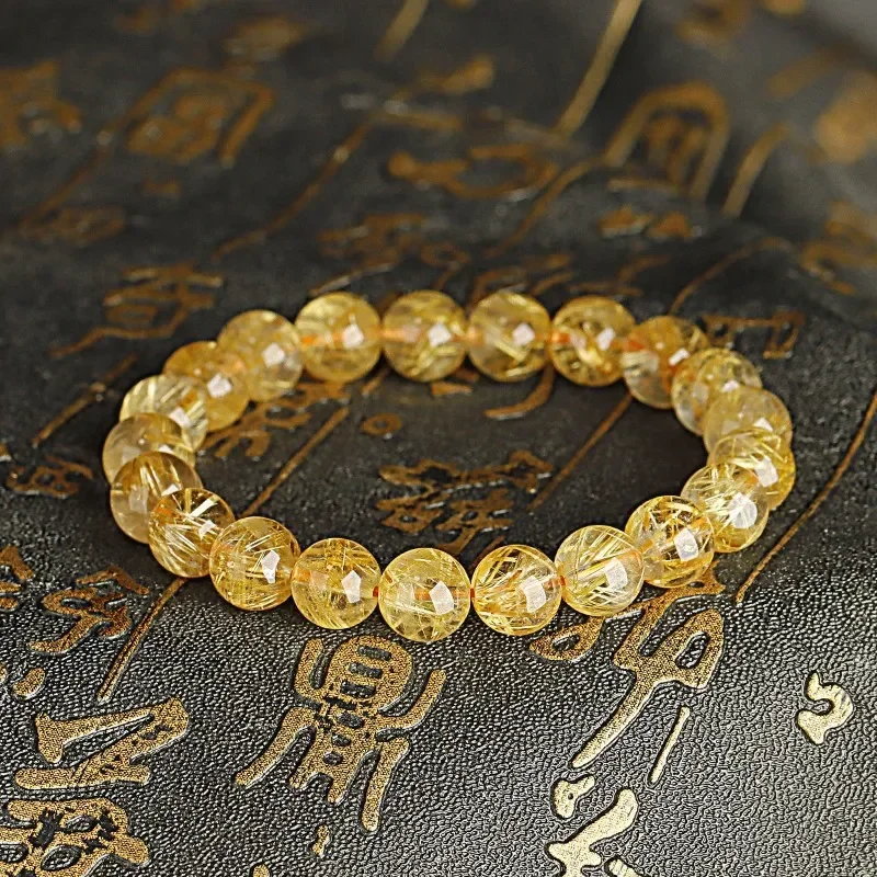 Natural 9A Golden Hair Crystal Loose Beads Brazil Titanium Crystal High-end Multi-treasure Loose Round Single Beads DIY Bracelet