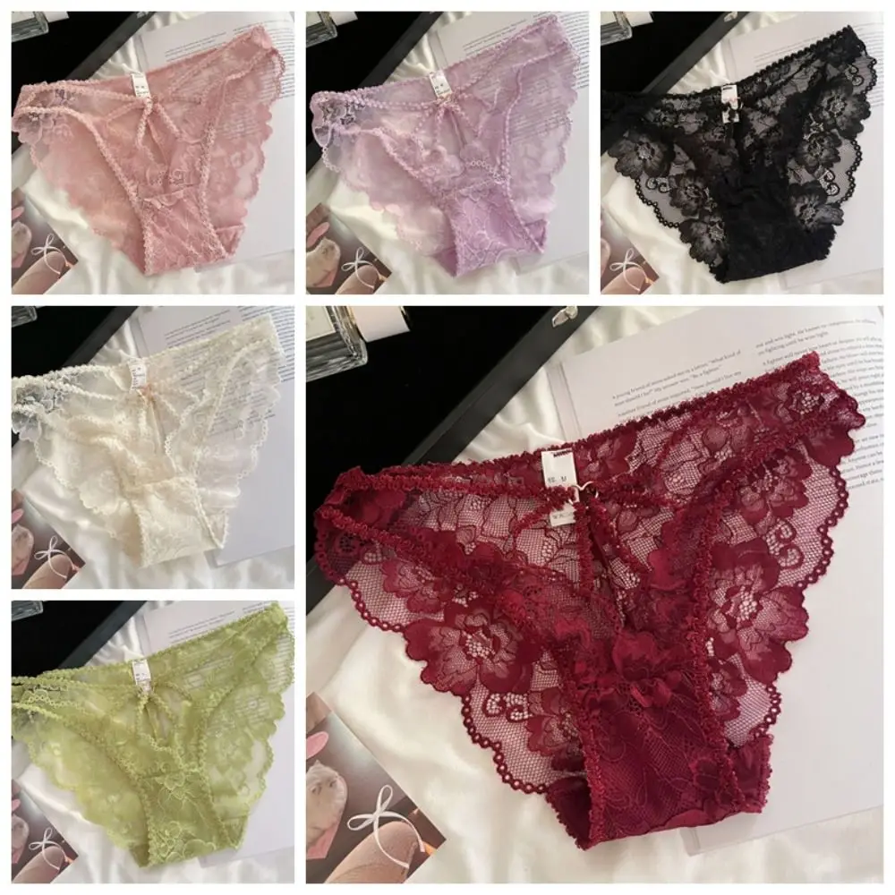 Atmungsaktive Spitzenhöschen mit hoher Taille, dünne Unterwäsche aus Baumwolle im Schrittbereich für Damen, transparente Netz-Spitzen-Slips – Detail 2