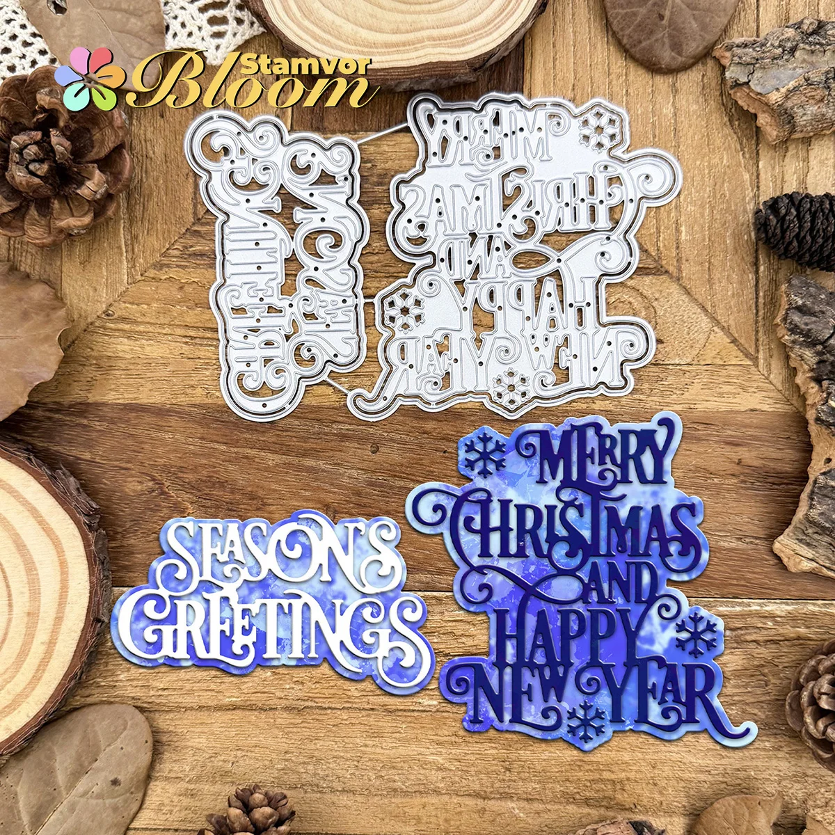 Original schöne Weihnachtsschichten Titel JAHRESZEITEN GROETINGS MERRY CHRISTMAS Metall-Stanzformen Scrapbooking dekorative Prägung