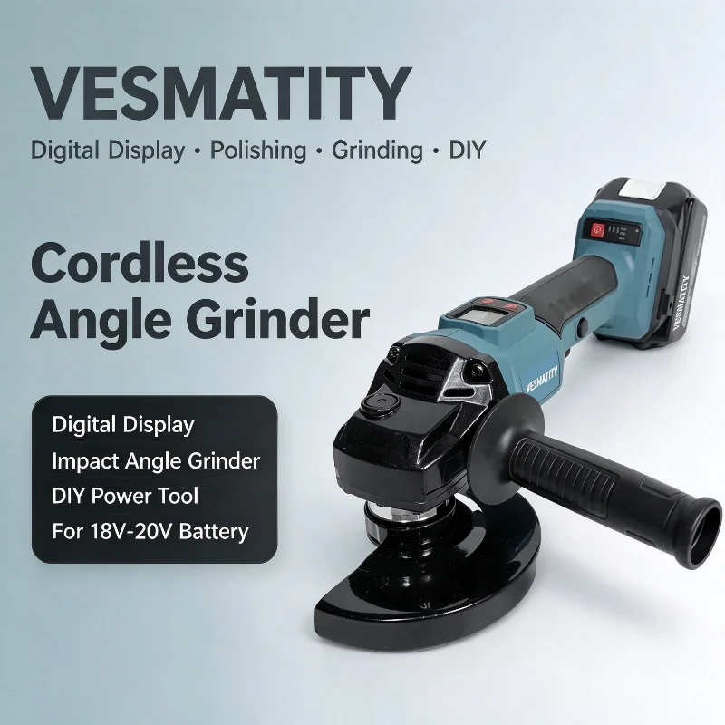Electric Polishing Grinding Machine Digital Display Impact Angle Grinder DIY Power Tool For 18V-20V Battery