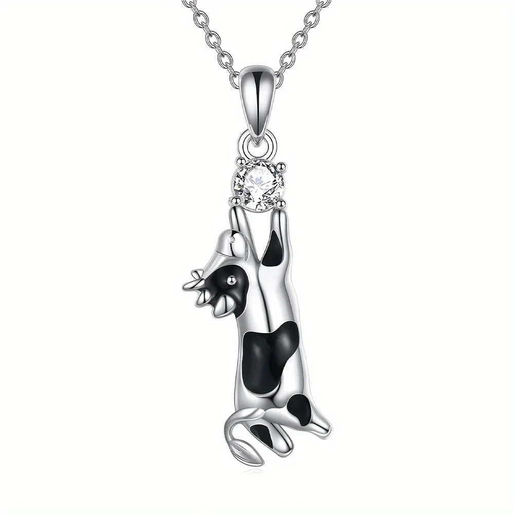 Fashion1pc Fashionable and Cute Cow Pendant Necklace, Unisex Shiny Zircon Decoration, Long Creative Christmas Gift Niche StyleEx