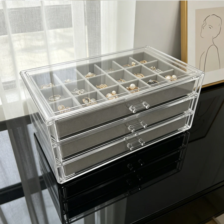 3-Layer Pet Velvet Jewelry Box - Large Capacity Jewelry Storage Velvet Jewelry Box, Suitable for Storing Jewelry Such as Earring