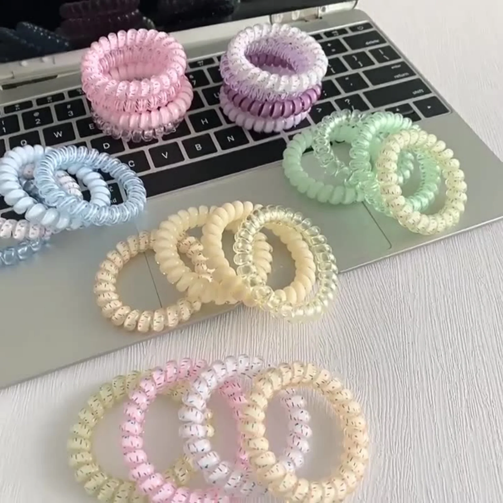 4 bunte Gelee-Haarbänder mit Telefonkabel, durchscheinende Spiral-Haargummis, modischer Haarschmuck, perfekt für das tägliche Styling – Detail 6