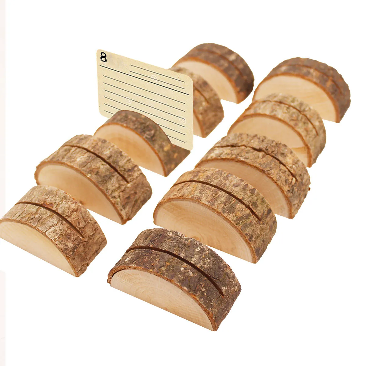 10Pcs Wood Business Holder Semicircle Bark Shape Compact Desktop Card Id Menu Photo Display Office Wedding Table Clip