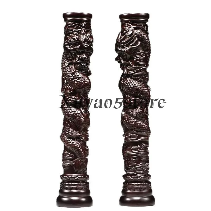 Rosewood Carved Dragon Pillar Statue, Chinese Zodiac Dragon Decor for Home & Wine Cabinet, Solid Wood Craft, Father's Day Gift