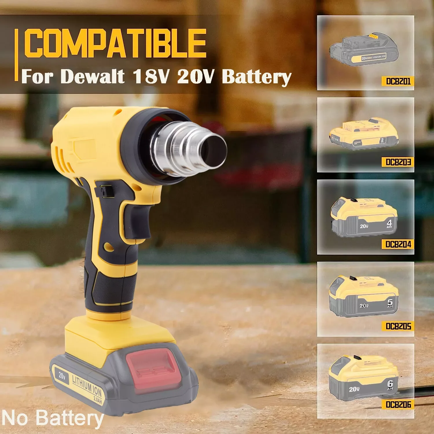 Draadloze Heteluchtpistool voor Dewalt 20 V DCB200 Batterij voor makita BL1830 Batterij Met 3 Nozzles Industriële Krimpfolie Heteluchtpistool