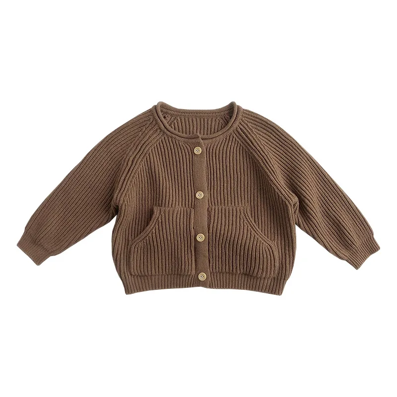 2024 Spring New Children Long Sleeve Vintage Sweater Coat Baby Boy Girl Ribbed Knitted Cardigan Toddler Kids Loose Casual Jacket