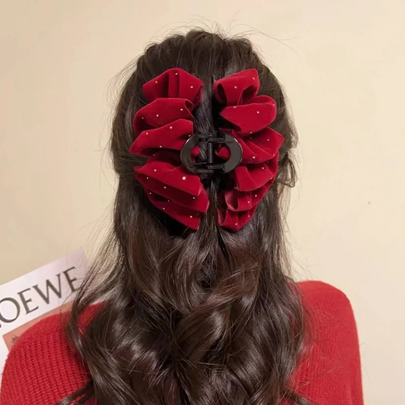 Elegante große einfarbige Samt diamantbesetzte Schleife Haarspangen Frauen Mädchen Haarklammern Haarnadel Kopfschmuck Haarschmuck – Detail 1