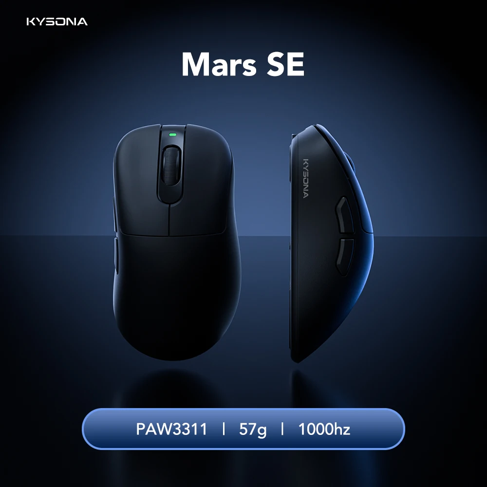 KYSONA Mars SE ماوس ألعاب لاسلكي 24000 ديسيبل متوحد الخواص 1000 هرتز اتصال ثلاثي الوضع تصميم مريح PAW3311 57 جرام ماوس بصري خفيف الوزن
