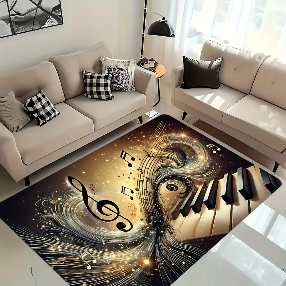 Vintage Piano Keys Musical Note Rug, Non-Slip Floor Mat for Living Room Bedroom, Music Decor Carpet