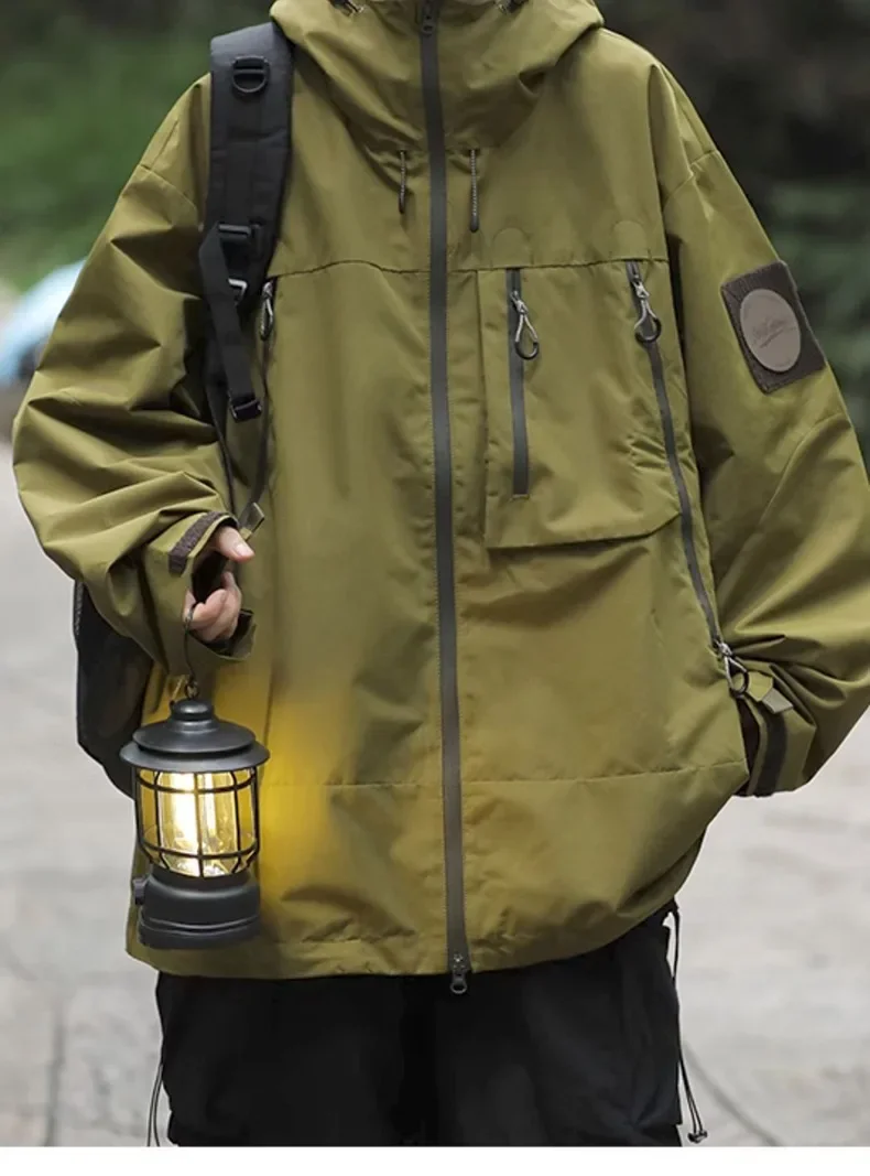 American Retro Outdoor Waterproof Jacket for Men Spring Autumn Fashion Men's Long Sleeved Sports Jacket Coats Y2k Men Clothing