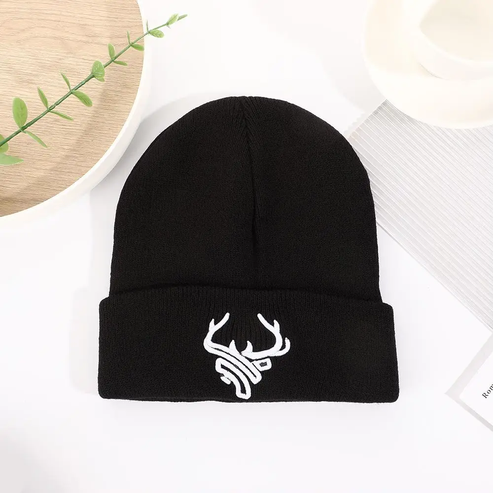 1PC Unisex 3D Embroidery Deer Horn Knit Beanie Hat, Suitable For Daily Wear In Fall/Winter