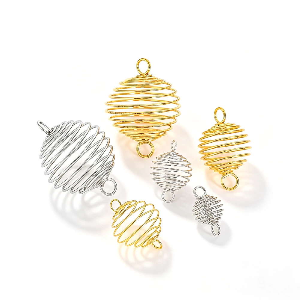 10pcs Spiral Beads Cages Pendant Crystal Stone Holder DIY Jewelry Suncatcher Wind Spinner Stabilizer Making Accessories 2 Holes