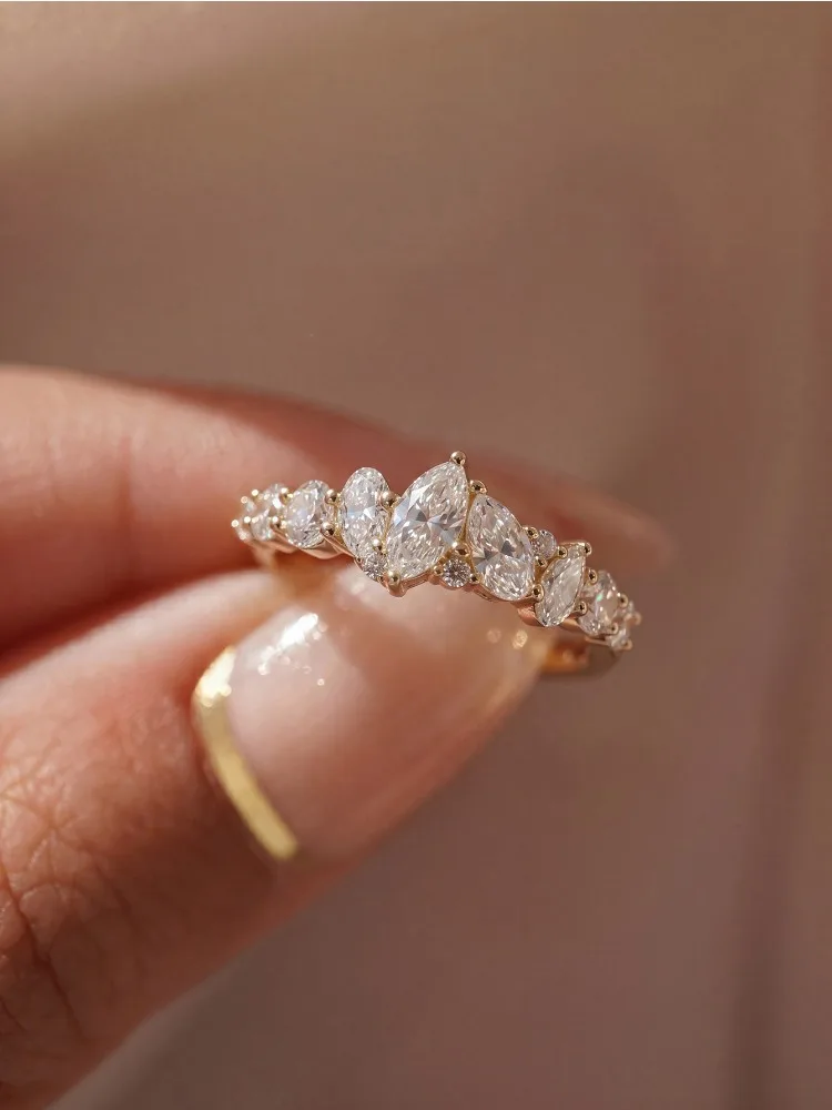 925 Sterling Silber Markise-Wassertropfen-Ring mit Zirkonia-Besatz für Damen, Verlobungs- und Hochzeitsring, Luxus-Schmuck von hoher Qualität – Detail 2