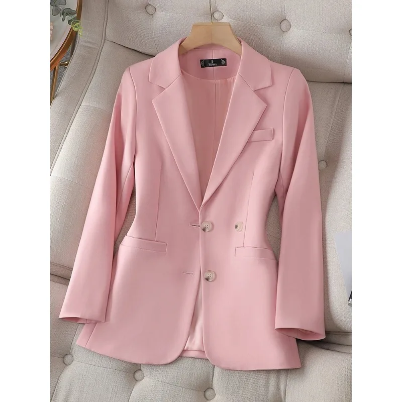 Elegant Women Suit Blazer Office Ladies Spring Outwear Cotton Pink Black Beige Coffee Female Single Breasted Solid Jacket Coat