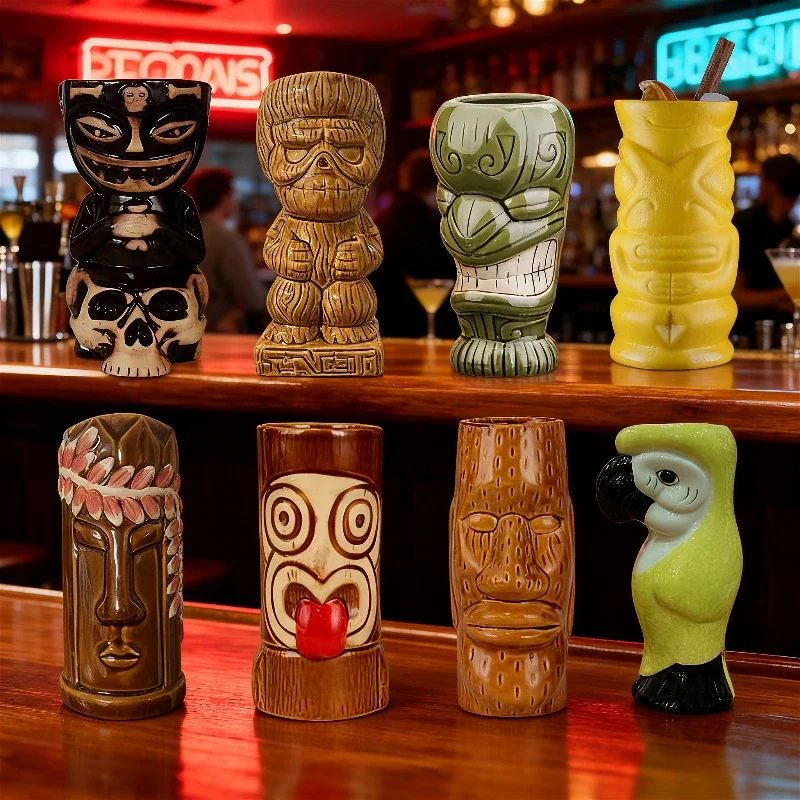 كأس النبيذ جزيرة عيد الفصح أكواب تيكي السيراميك أكواب تيكي بار درينكوير الإبداعية كوب كوكتيل هدية الهالوين هاواي نمط تيكي القدح #1