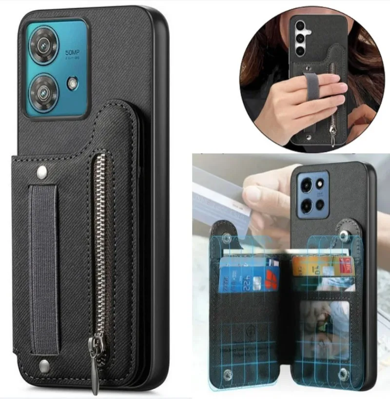 

Leather Wristband Flip Wallet Card Holder Case For Motorola Moto Edge 60 Pro 5G 2025 G85 G75 G84 G24 Power Magnetic Shockproof