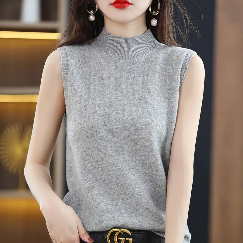 

Knitted Sweater Women Pullovers New Sleeveless Mock Neck Black Knit Sweater Pullover Women Tops Sweaters Sueters De Mujer Q1298
