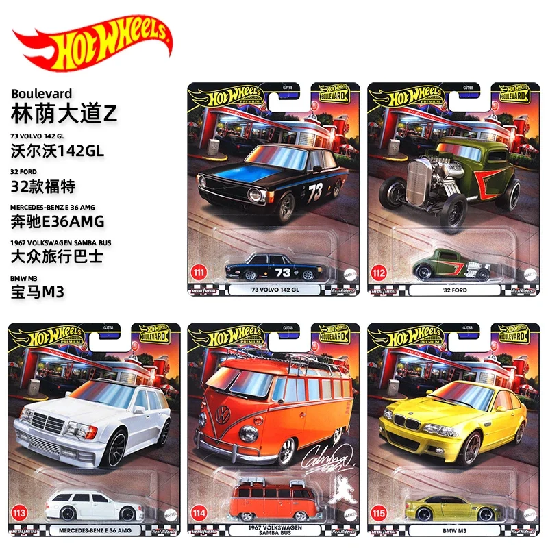 Original Hot Wheels Premium Car Boulevard 1/64 Diecast Toys for Boys Vehicles Volvo 142 32 Ford Volkswagen Samba Bus BMW M3 Gift