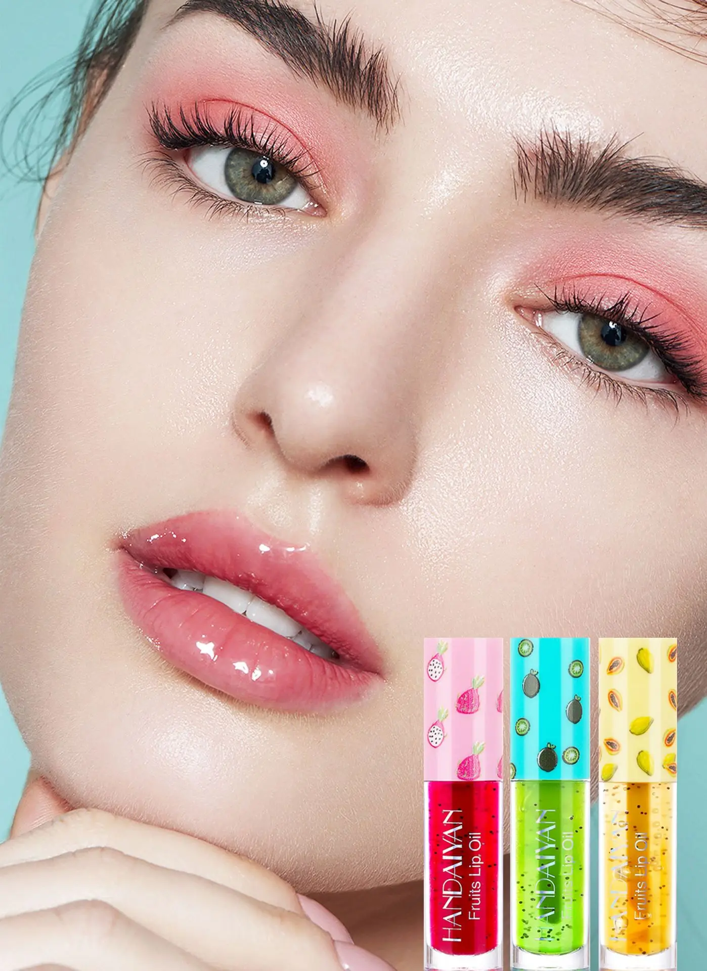 Pintalabios hidratante con sabor a fruta popular, Europa y Estados Unidos, esmalte de labios, brillo de labios, tres juegos de maquillaje en caja