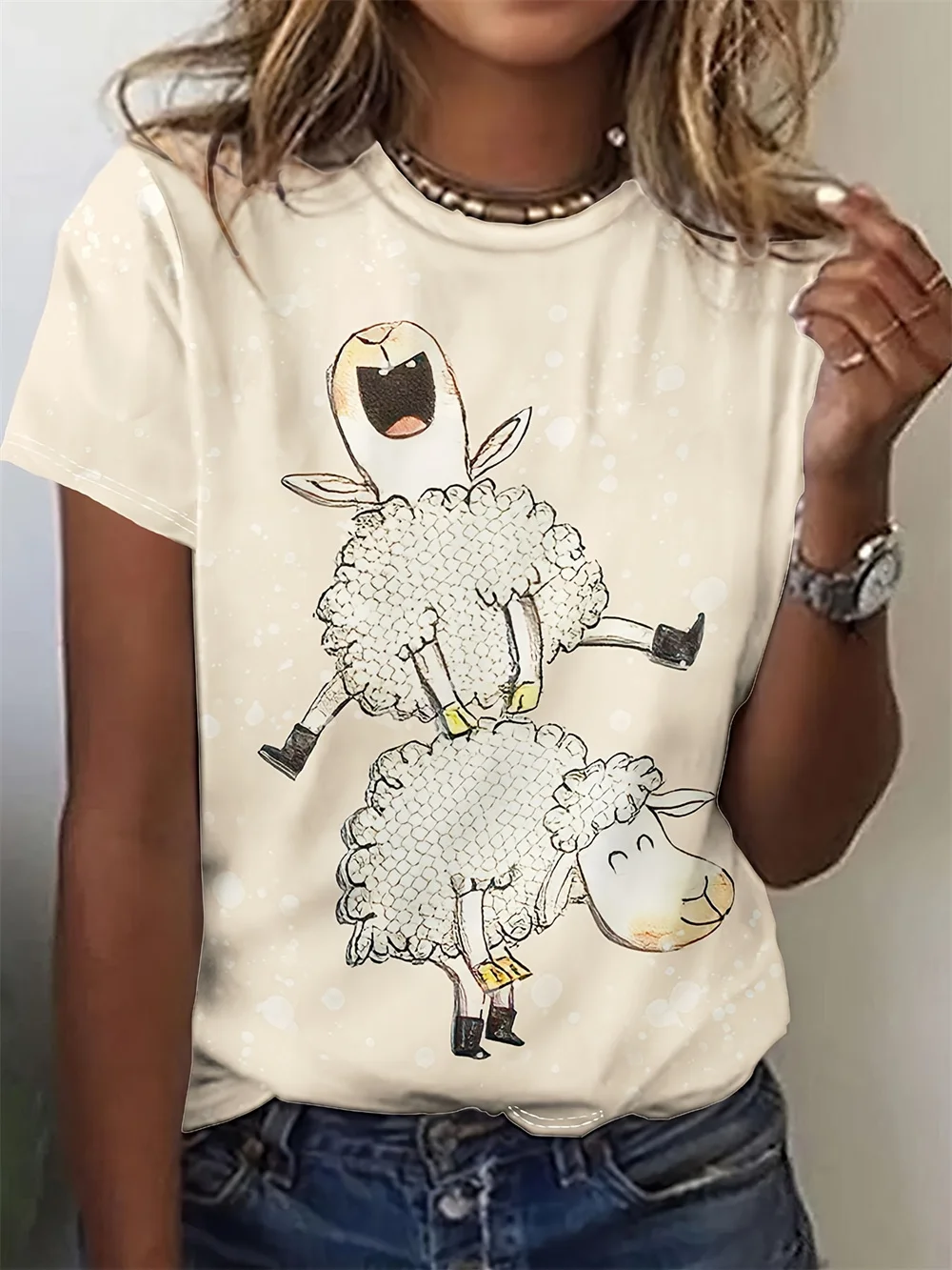 เสื้อยืดผู้หญิงไซส์ใหญ่ลายสัตว์ 3 มิติ ลายแมวและสุนัข ขายดี เหมาะสำหรับใส่ในชีวิตประจำวัน สไตล์ลำลอง สนุกสนาน แขนสั้น คอกลม