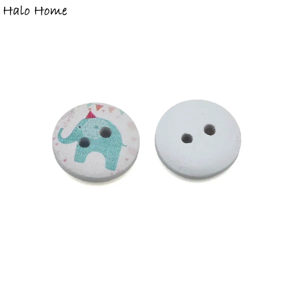 50pcs Cartoon Painted Elephant Theme Round Wooden buttons Sewing Scrapbook Clothing Gifts Crafts Handwork Accessories 15mm