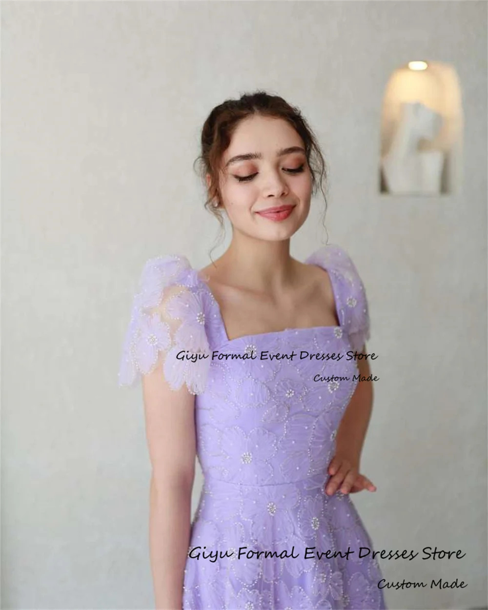 Giyu A-line Lace Followers Wedding Dresses For Woman Purple Sweetheart Collar Evening Party Dress Ankle-Length Summer Dress