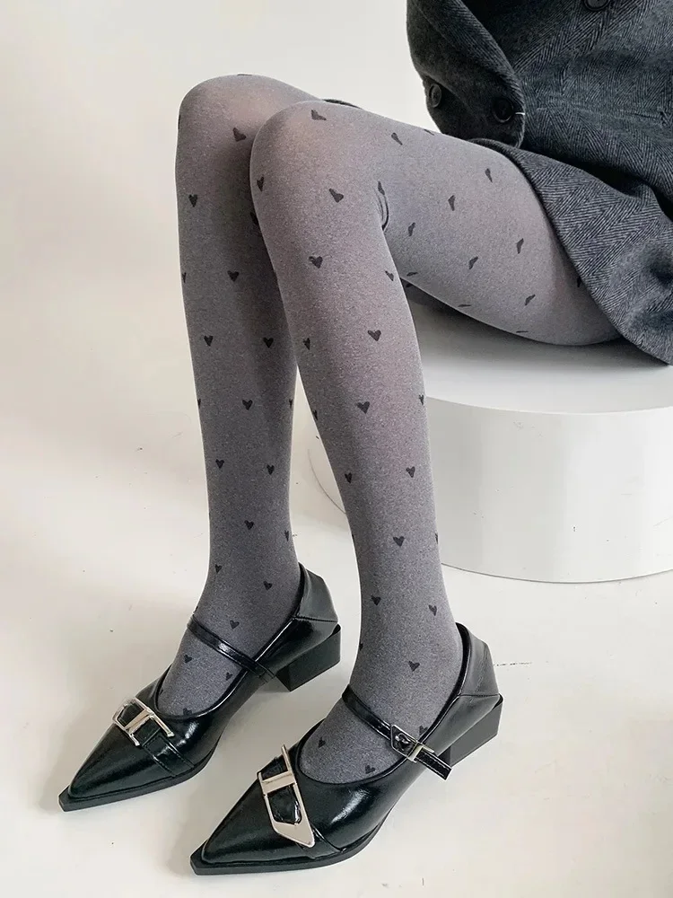 

Sexy Grey Stockings Women Heart Polka Dot Lolita Pantyhose Tight High Socks Female Good Elastic Stockings