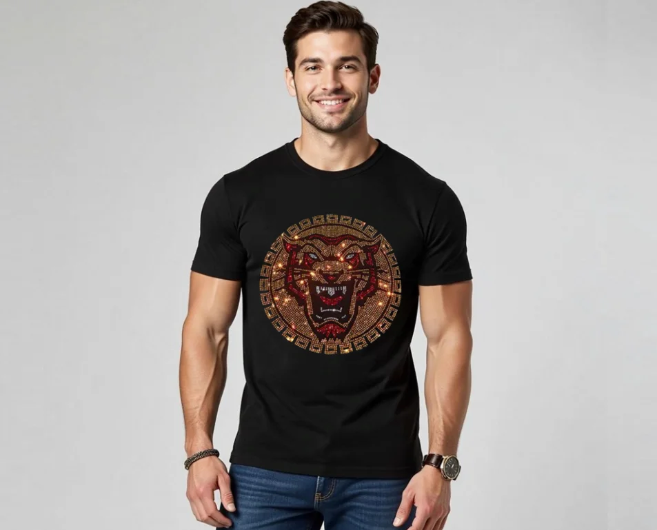 

Cool Style Designer Rhinestone T-shirt Casual quality S-4XL top tees man fashion