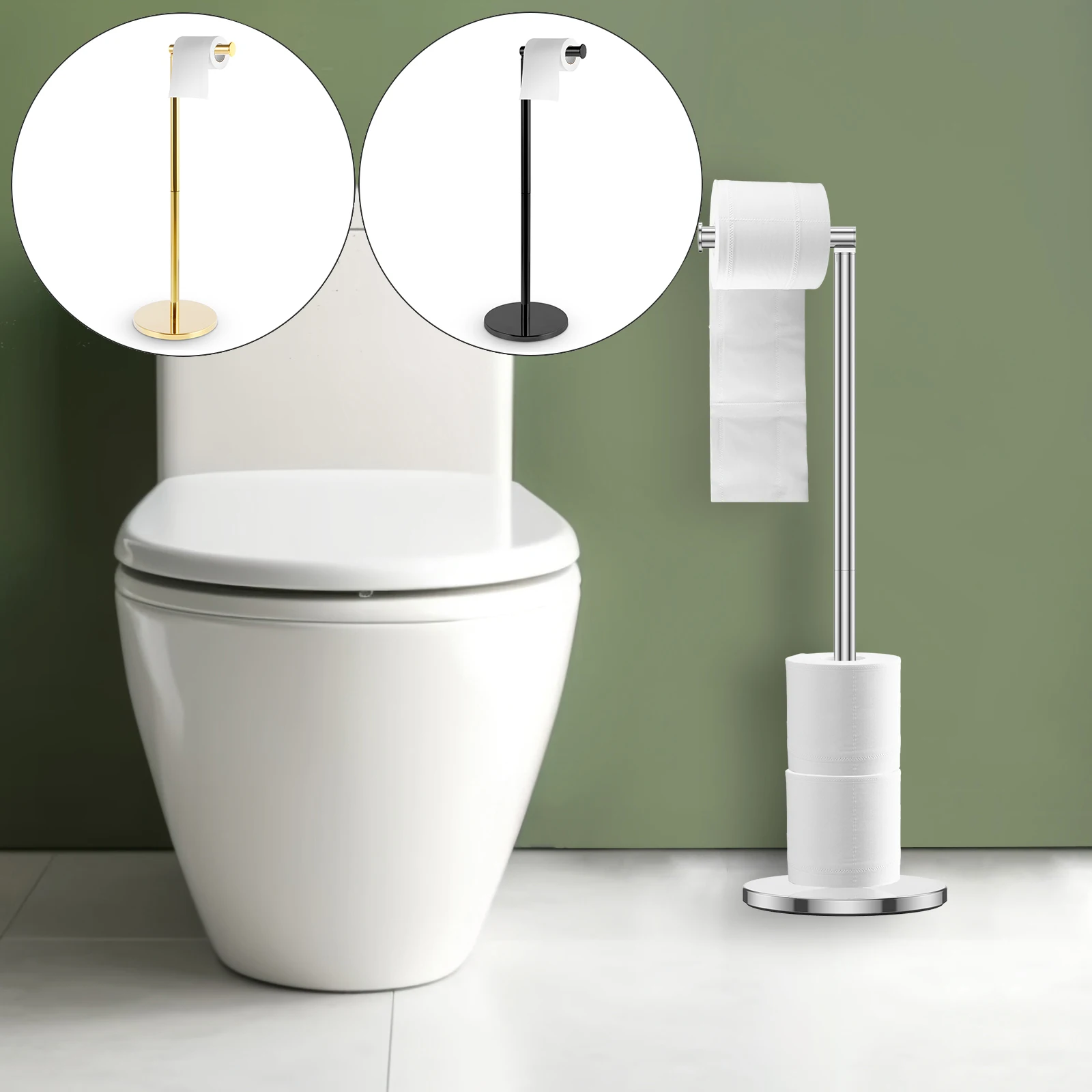 Stainless Steel Toilet Roll Stand Bathroom Floor Standing Anti-Rust Tissue Paper Holder Household Freestanding Paper Towel Rack