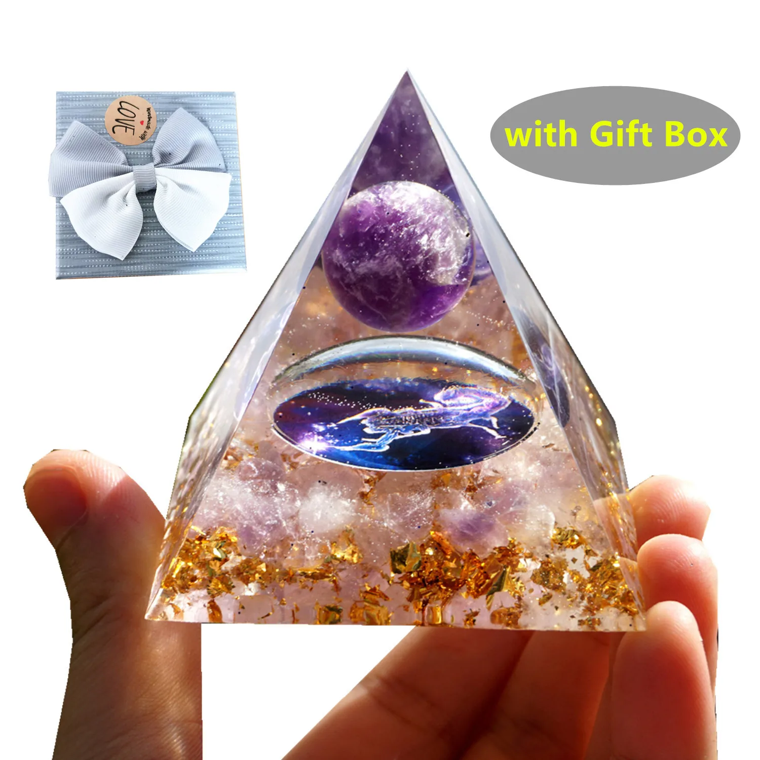 

Amethyst Sphere Orgonite Pyramid with Rose Quartz SCORPIO EMF Protection Orgone Pyramide Reiki Crystal Healing