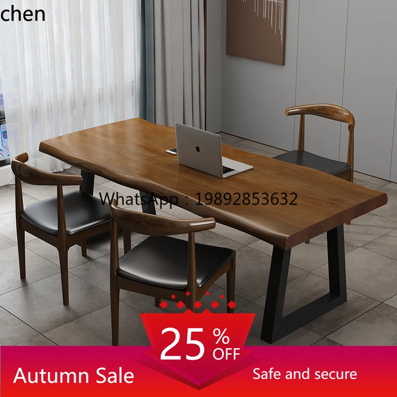 

log large board double against the wall computer table e-sports long table office solid wood writing desk