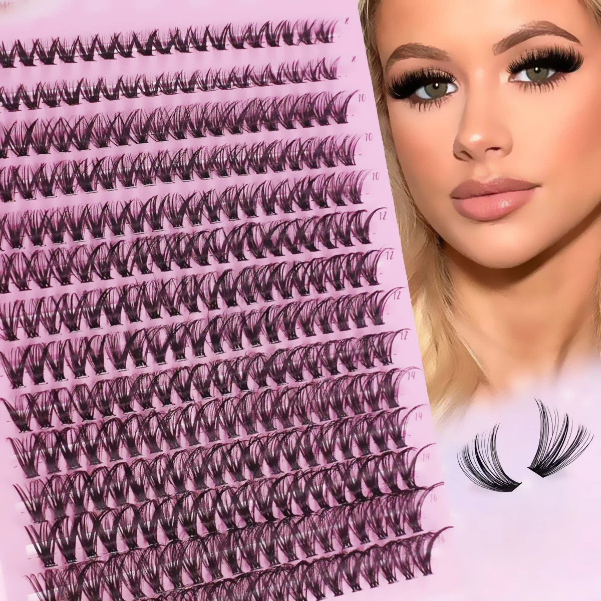14 pièces 40D 8-16mm mélange d-roll cils grappes, extension de cils simples, faux cils doux et naturels, extension de cils bricolage