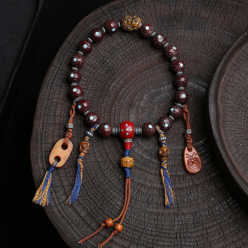 Old Jade Eye Bodhi Copper Inlaid Handheld Material Device Three-Way Return Bone Dakini Adhi