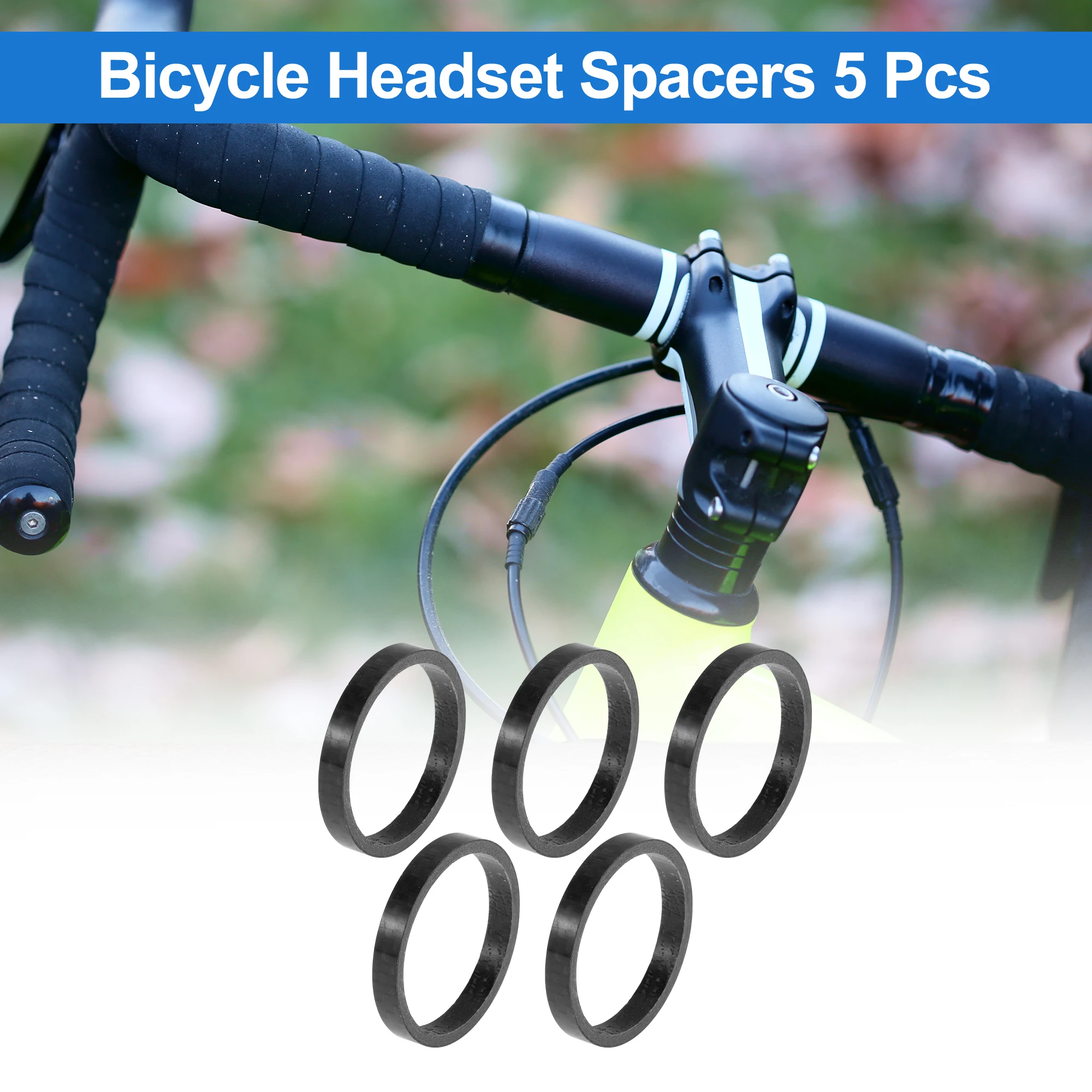 

X Autohaux проставки для велосипедной гарнитуры 5 мм 31,8 мм 1-1/4 дюйма из углеродного волокна, глянцевое черное углеродное волокно