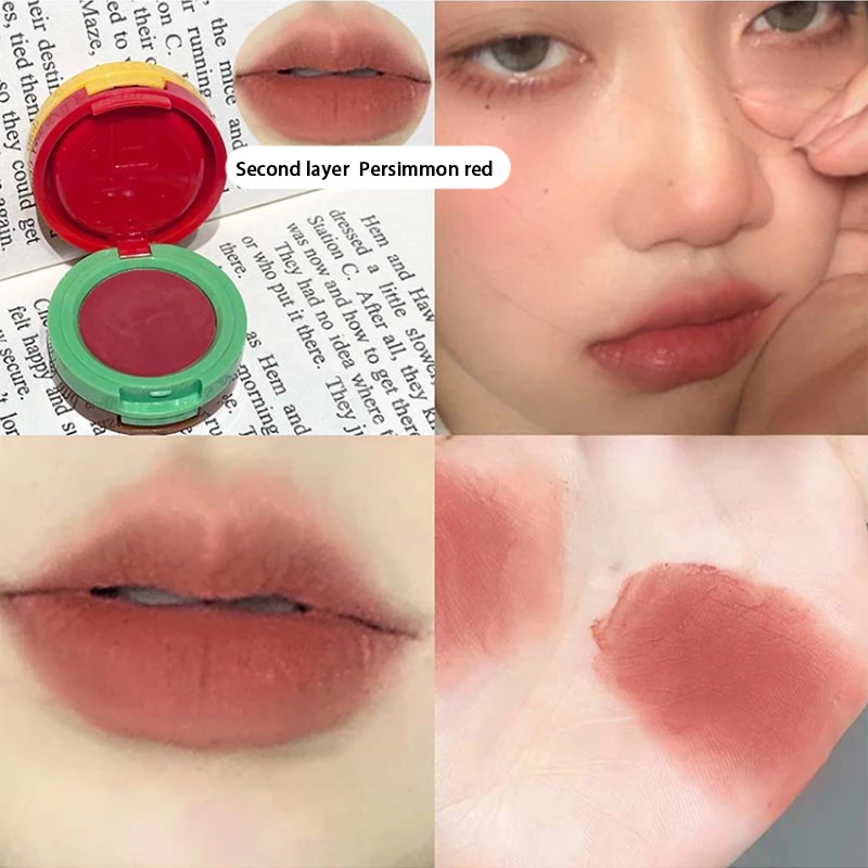 카툰 매트 버터 벨벳 립 무스 포뮬러 롱래스팅 비건 립글로스 세트 귀여운 햄버거 디자인 컴팩트 휴대용