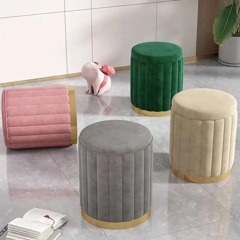 

Round Design Vanity Chair Storage Nordic Wood Children Makeup Stool Ottoman Puffs Taburete Madera Bedroom Furniture